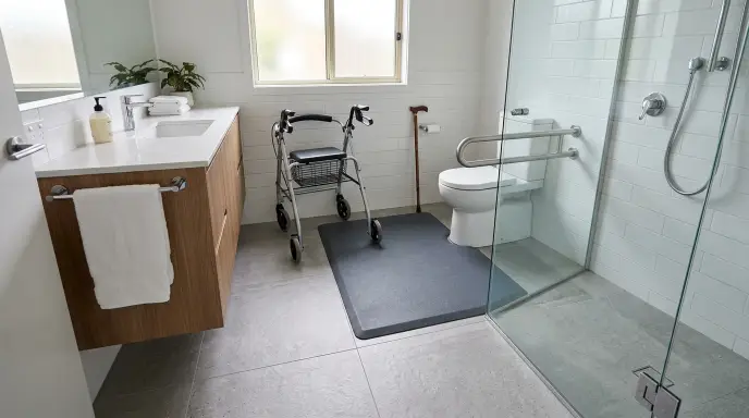 low-profile safe bathroom rugs for seniors preventing fall hazards on tile floor