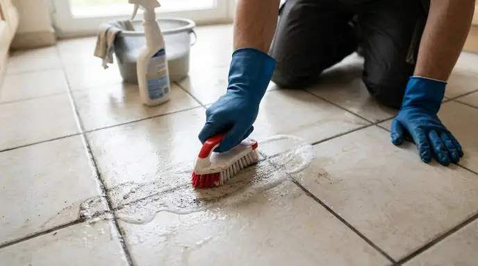 Deep cleaning and regrouting bathroom tile to restore slip resistance
