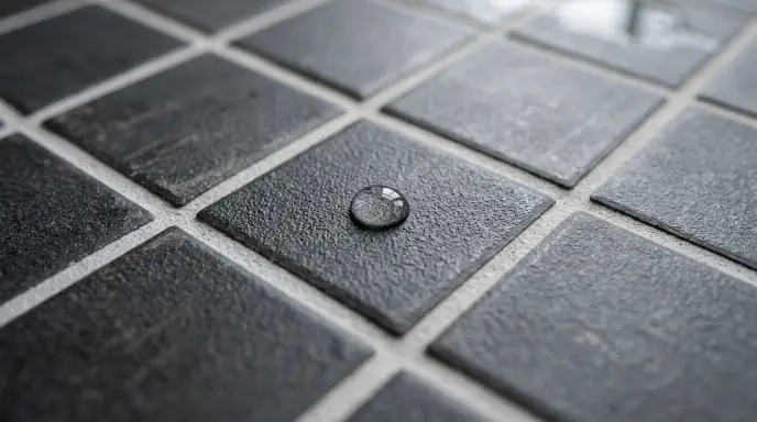 Close-up of matte textured porcelain mosaic tiles showing dense grout lines designed to improve wet traction for seniors