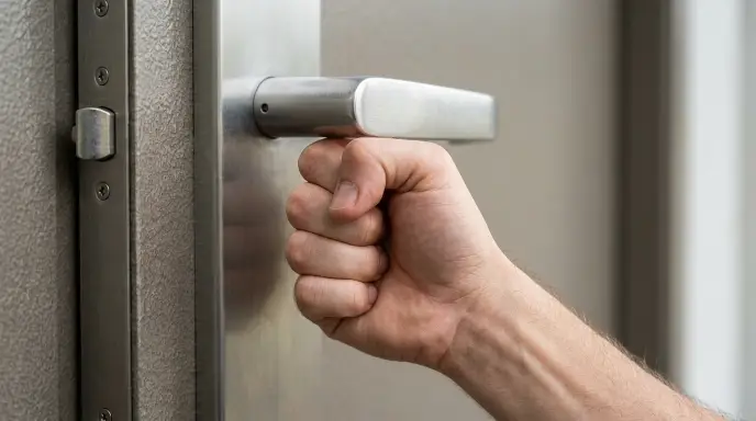 Close up demonstration of the ADA closed fist test on a bathroom lever faucet